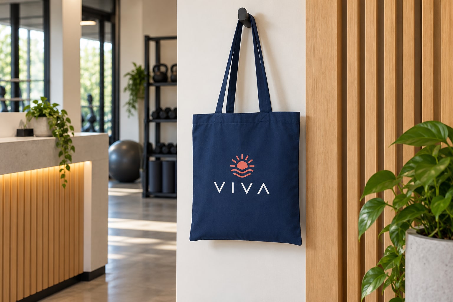 Totebags Personalizados 4 Totebag azul-marinho de algodão de 140 g com marca conceptual VIVA.