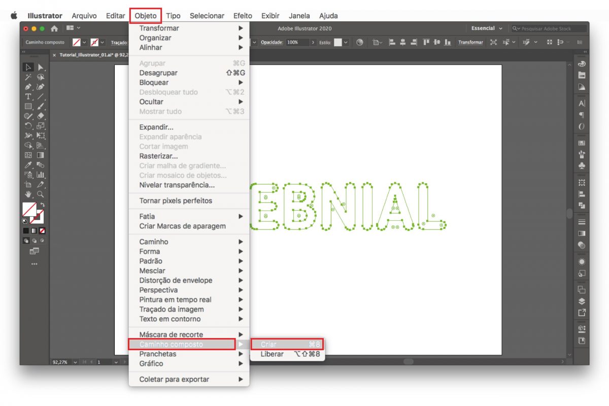 Criar um caminho composto de texto no Adobe Illustrator
